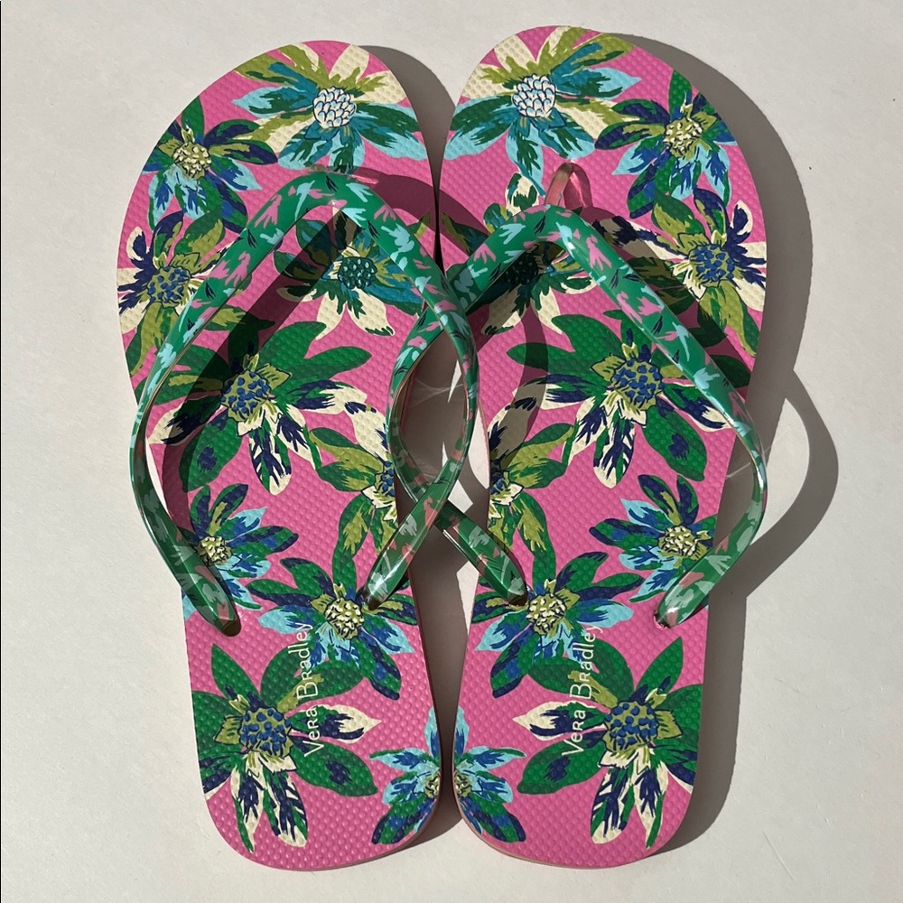 Vera Bradley BRAND NEW Flip Flops Sandals Womens sz 9-10 green pink summer beach